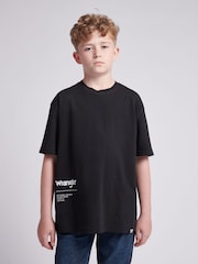 Wrangler Black Boys Photographic 100% Cotton T-Shirt - Image 1 of 8