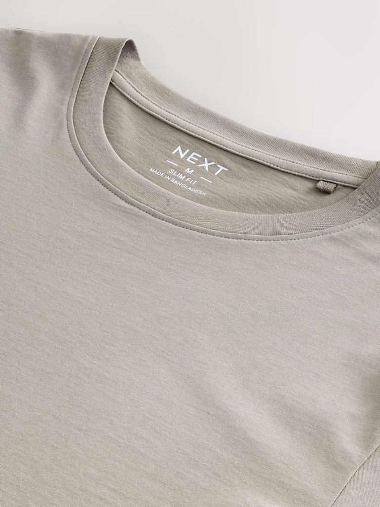 Neutral Stone Slim Fit Essential Crew Neck Cotton T-Shirt - Image 8 of 8