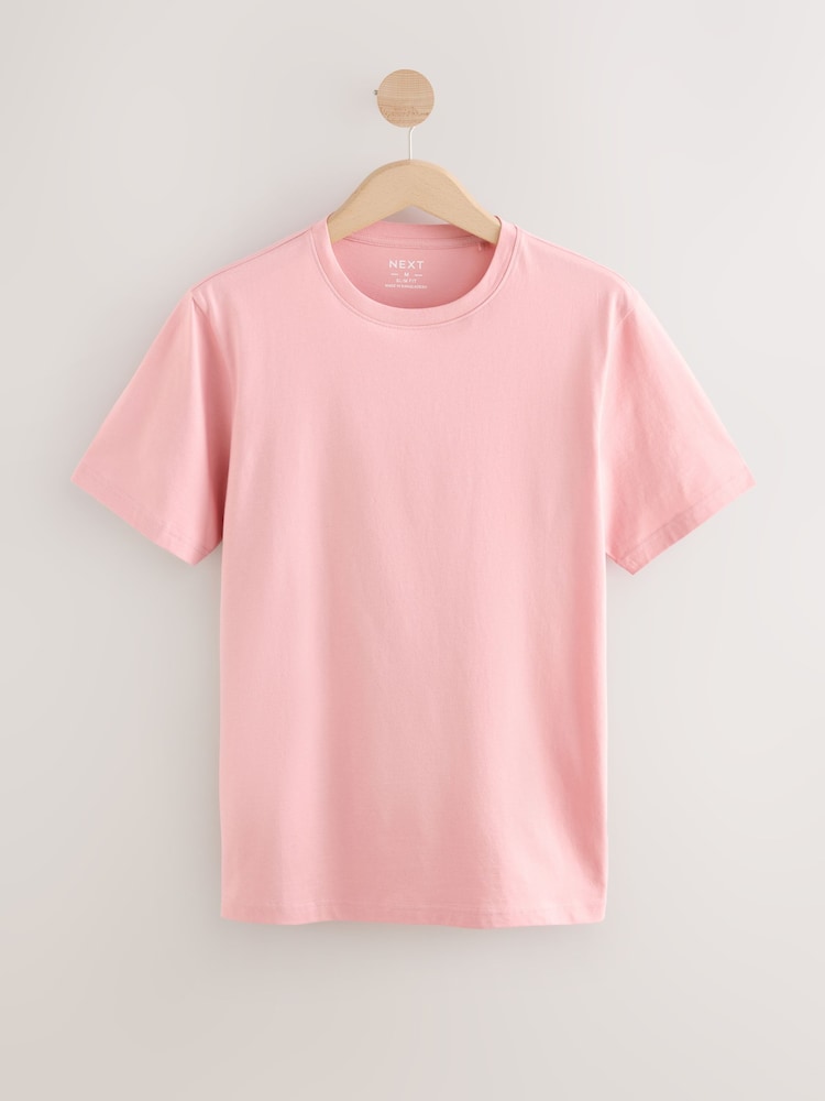 Pink Light Slim Fit Essential Crew Neck Cotton T-Shirt - Image 1 of 3