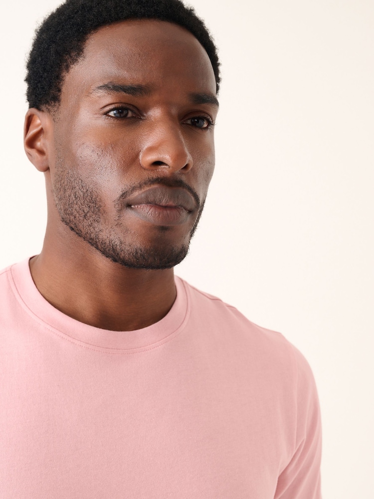 Pink Light Slim Fit Essential Crew Neck Cotton T-Shirt - Image 1 of 7 Pink Light Slim Fit Essential Crew Neck Cotton T-Shirt - Image 1 of 7