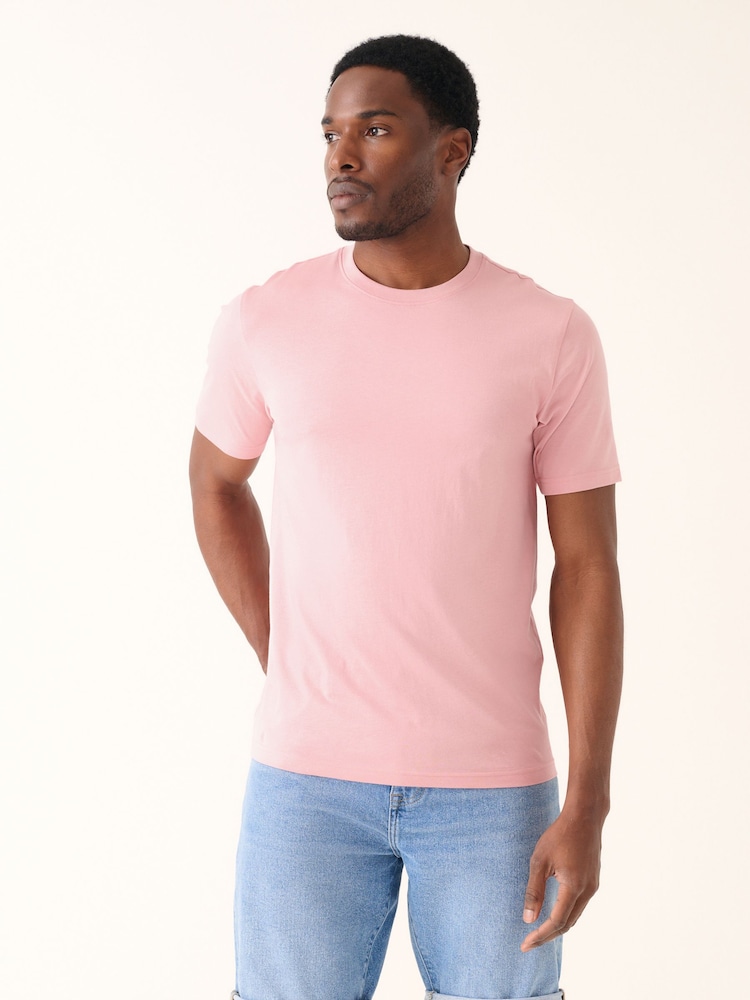 Pink Light Slim Fit Essential Crew Neck Cotton T-Shirt - Image 2 of 7 Pink Light Slim Fit Essential Crew Neck Cotton T-Shirt - Image 2 of 7