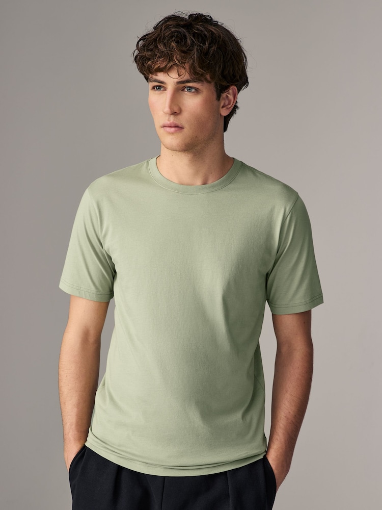 Sage verde - Corte slim - Camiseta básica de algodón con cuello redondo - Imagen 1 de 7 Sage verde - Corte slim - Camiseta básica de algodón con cuello redondo - Imagen 1 de 7