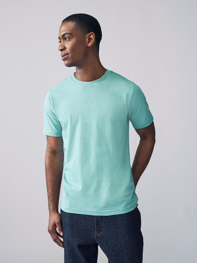 Türkisblau - Schmale Passform - Essential Rundhals-T-Shirt aus Baumwolle - Bild 1 von 6 Türkisblau - Schmale Passform - Essential Rundhals-T-Shirt aus Baumwolle - Bild 1 von 6