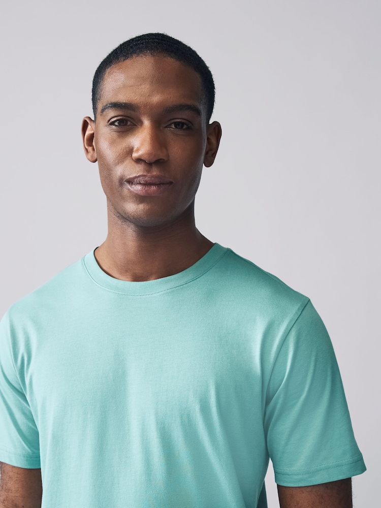 Turquoise/blauw - Slim Fit - Essentieel katoenen T-shirt met ronde hals - Image 4 of 6