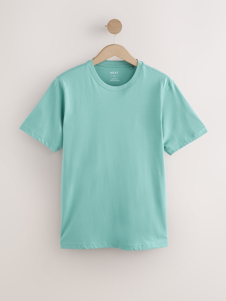 Turquoise/blauw - Slim Fit - Essentieel katoenen T-shirt met ronde hals - Image 5 of 6