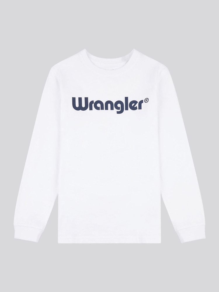Wrangler White Long Sleeve Tubular Cotton T-Shirt - Image 1 of 3 Wrangler White Long Sleeve Tubular Cotton T-Shirt - Image 1 of 3
