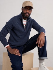 Seasalt Cornwall Blue Mens Reefpoint Quarter Zip Jumper - Image 1 of 5