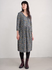 Seasalt Cornwall Blue Brush Drawing 3/4 Sleeve Dress - Image 1 of 5