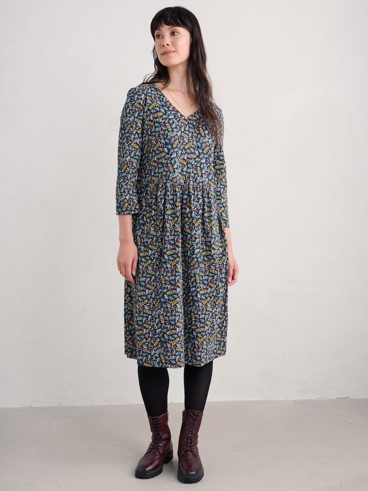 Seasalt Cornwall Blue Brush Drawing 3/4 Sleeve Dress - Image 1 of 5