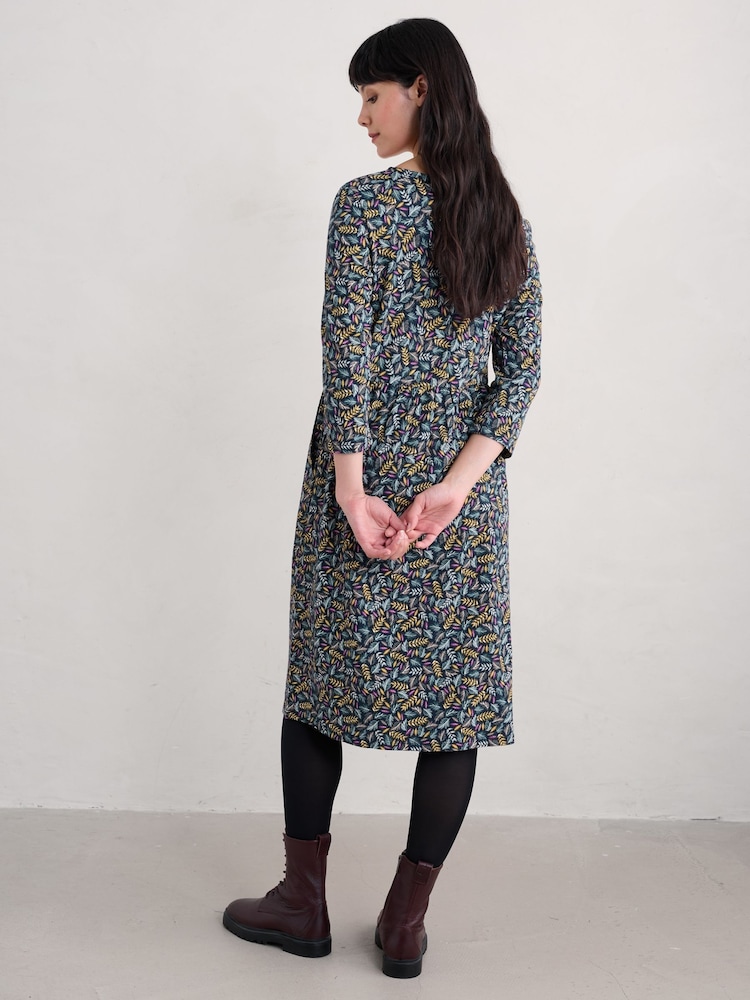 Seasalt Cornwall Blue Brush Drawing 3/4 Sleeve Dress - Image 2 of 5