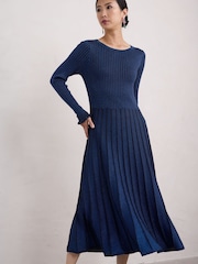 Seasalt Cornwall Blue Petite Glass Stem Sparkly Knitted Dress - Image 1 of 5