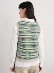 Seasalt Cornwall Green Lemon Porch Fairisle Pattern Knitted Vest - Image 5 of 9