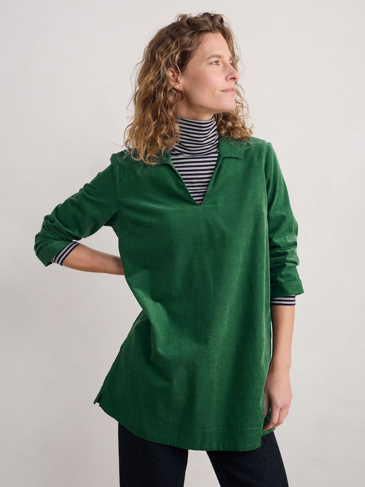 Seasalt Cornwall Green 100% Organic Cotton Lavethan Collared Corduroy Tunic - Image 1 of 5