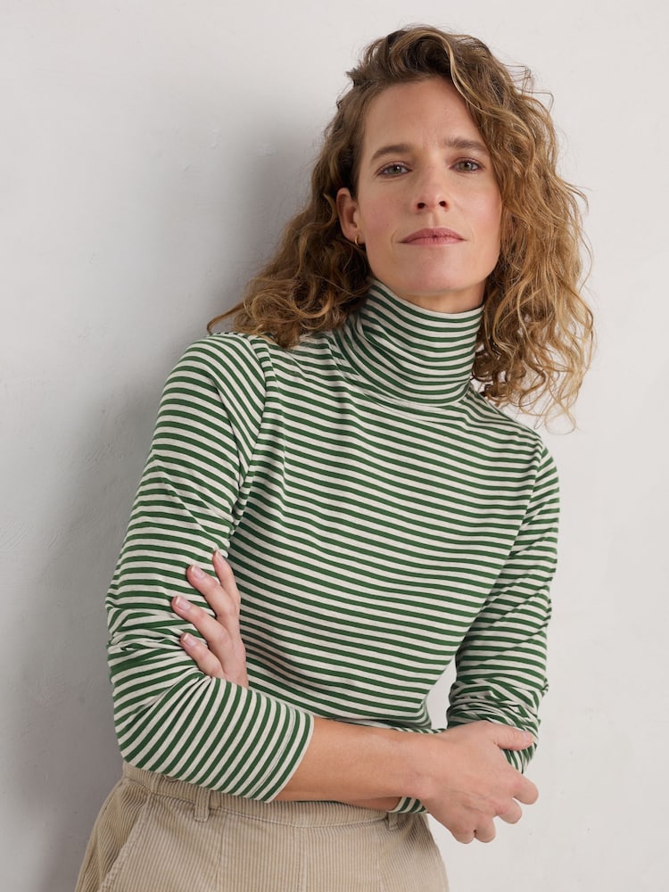 Seasalt Cornwall Green Landing Roll Neck Long Sleeve Top - Image 1 of 5