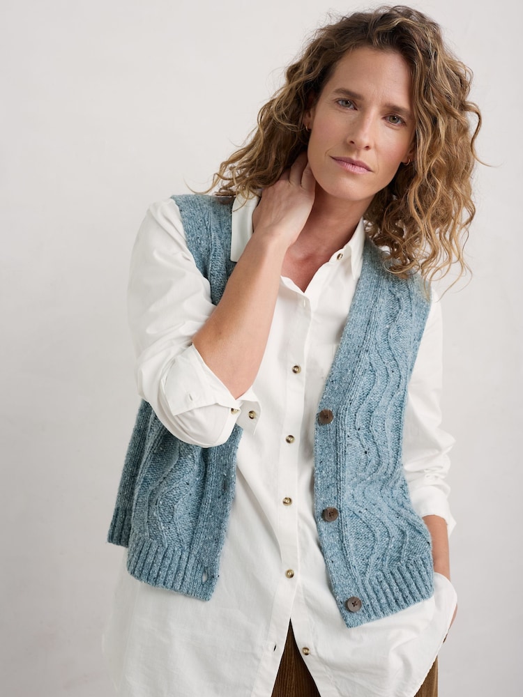 Seasalt Cornwall Blue Pendouer V-Neck Button Up Knitted Vest - Image 1 of 5