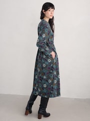 Seasalt Cornwall Blue Tall Cottage Printed Cord Midi 100% Organic Cotton Dress - Image 2 of 5
