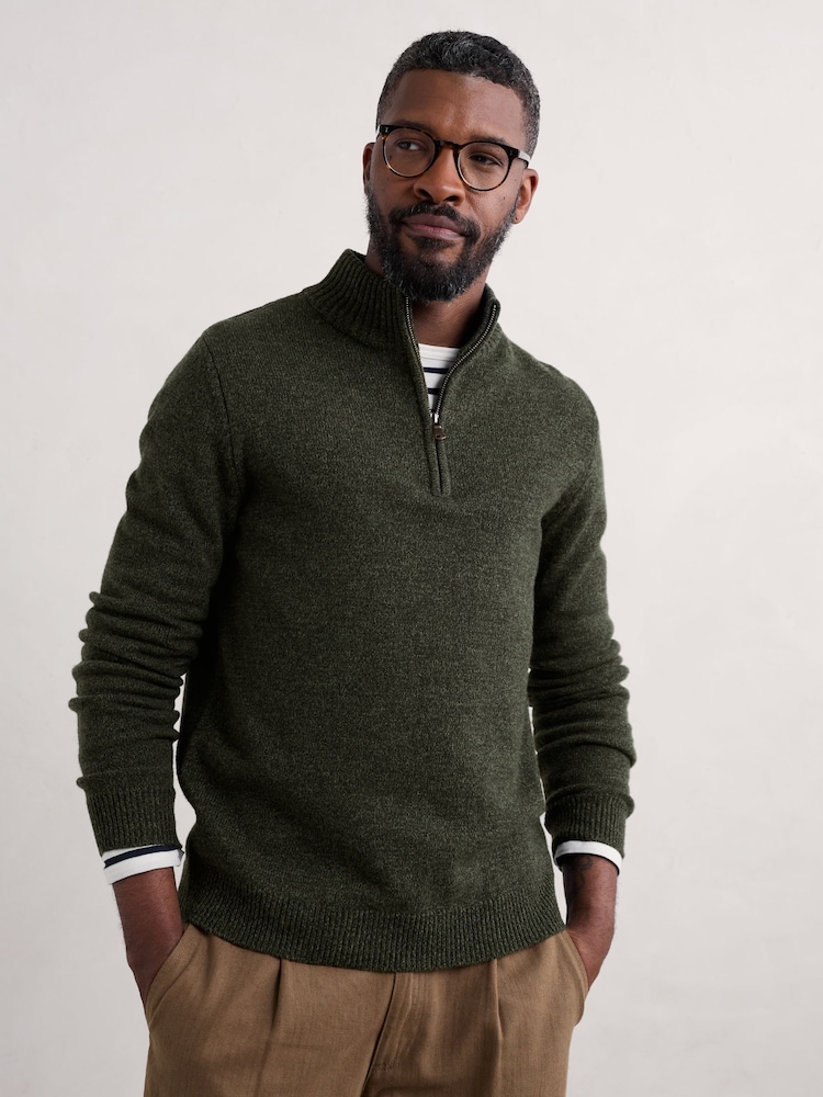 Seasalt Cornwall Green Mens Reefpoint Quarter Zip Jumper - Image 1 of 5 Seasalt Cornwall Green Mens Reefpoint Quarter Zip Jumper - Image 1 of 5