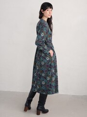 Seasalt Cornwall Blue Cottage Printed Cord Midi 100% Organic Cotton Dress - Image 2 of 5