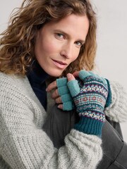 Seasalt Cornwall Blue Mabyn Fair Isle Fingerless Gloves - Image 2 of 3