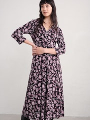 Seasalt Cornwall Purple Chapelle 3/4 Sleeve 100% Organic Cotton Jersey Dress - Image 1 of 5