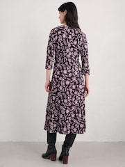 Seasalt Cornwall Purple Chapelle 3/4 Sleeve 100% Organic Cotton Jersey Dress - Image 2 of 5