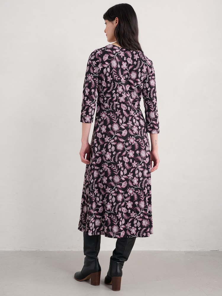 Seasalt Cornwall Purple Chapelle 3/4 Sleeve 100% Organic Cotton Jersey Dress - Image 2 of 5 Seasalt Cornwall Purple Chapelle 3/4 Sleeve 100% Organic Cotton Jersey Dress - Image 2 of 5