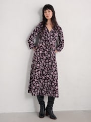 Seasalt Cornwall Purple Chapelle 3/4 Sleeve 100% Organic Cotton Jersey Dress - Image 3 of 5