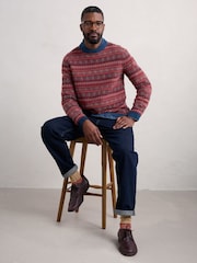 Seasalt Cornwall Red Mens Halyard Fairisle Pattern Jumper - Image 3 of 5