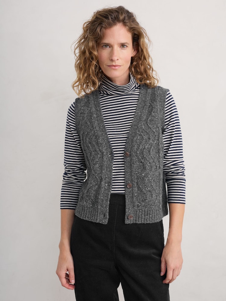Seasalt Cornwall Grey Pendouer V-Neck Button Up Knitted Vest - Image 1 of 5
