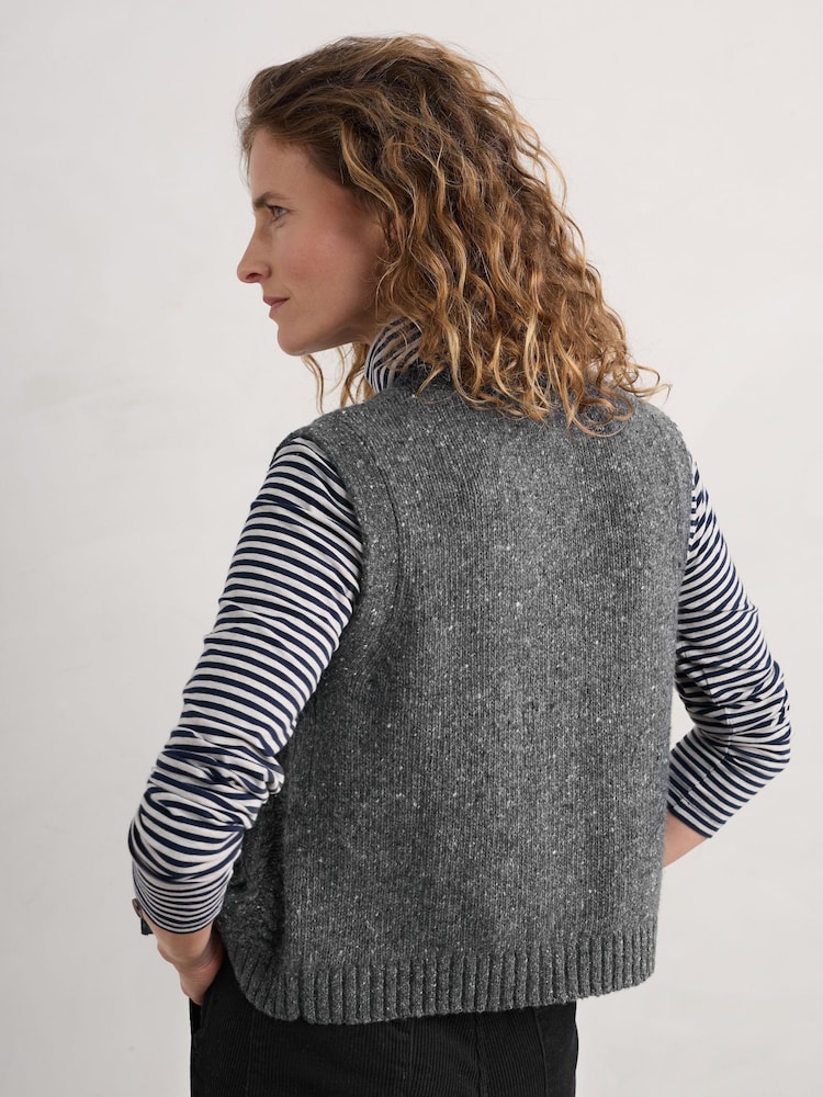 Seasalt Cornwall Grey Pendouer V-Neck Button Up Knitted Vest - Image 2 of 5 Seasalt Cornwall Grey Pendouer V-Neck Button Up Knitted Vest - Image 2 of 5