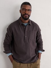 Seasalt Cornwall Brown Mens Oliver Half Placket Shirt - Image 1 of 5