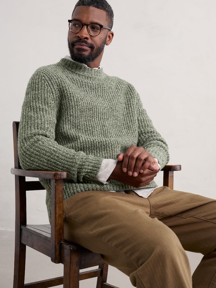 Seasalt Cornwall Green Mens Wheelwright Ribbed Lambswool Blend Jumper - Image 1 of 5 Seasalt Cornwall Green Mens Wheelwright Ribbed Lambswool Blend Jumper - Image 1 of 5