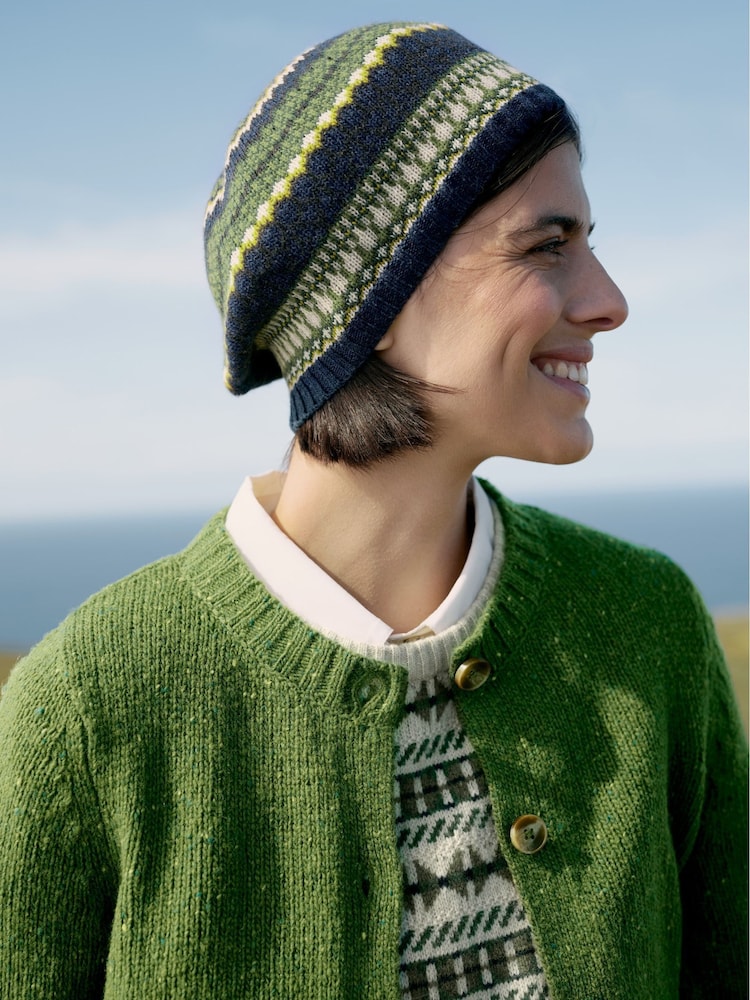 Seasalt Cornwall Green Bramble Jelly Fair Isle Beret Hat - Image 1 of 5