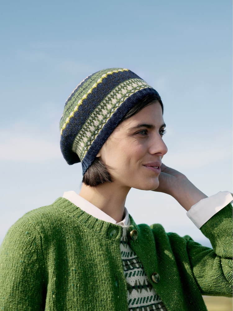 Seasalt Cornwall Green Bramble Jelly Fair Isle Beret Hat - Image 2 of 5