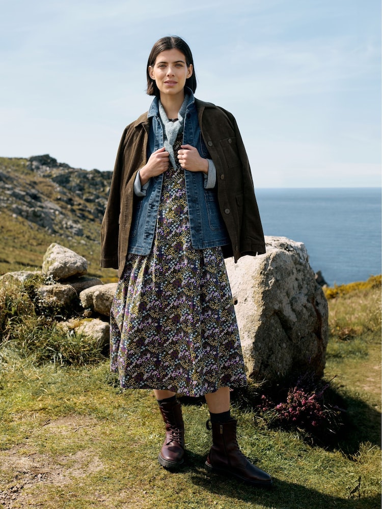 Seasalt Cornwall Black Multi Wild Bouquet 3/4 Sleeve Midi Dress - Image 1 of 8 Seasalt Cornwall Black Multi Wild Bouquet 3/4 Sleeve Midi Dress - Image 1 of 8