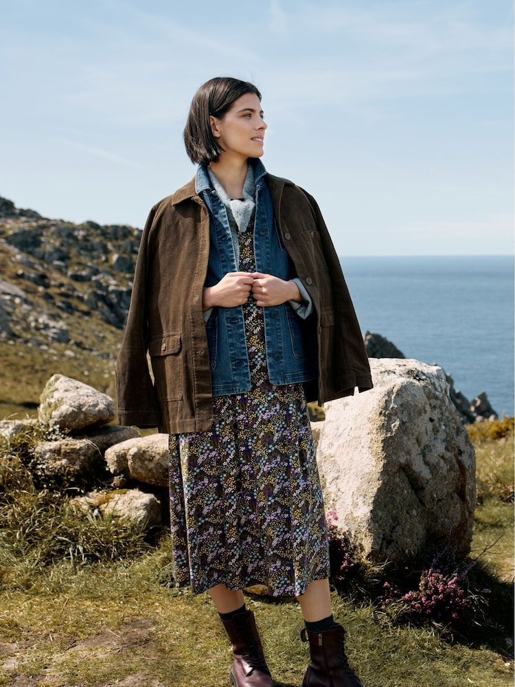 Seasalt Cornwall Black Multi Wild Bouquet 3/4 Sleeve Midi Dress - Image 2 of 8 Seasalt Cornwall Black Multi Wild Bouquet 3/4 Sleeve Midi Dress - Image 2 of 8