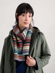 Seasalt Cornwall Black Multi Bright Line Fairisle Pattern Scarf - Image 1 of 4