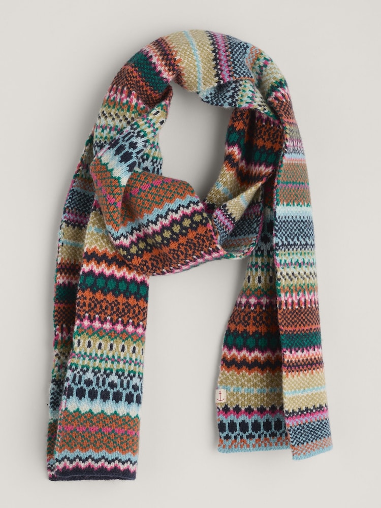 Seasalt Cornwall Black Multi Bright Line Fairisle Pattern Scarf - Image 2 of 4 Seasalt Cornwall Black Multi Bright Line Fairisle Pattern Scarf - Image 2 of 4