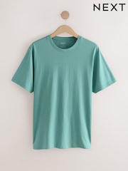 Turquoise Blue Regular Fit Essential Crew Neck Cotton T-Shirt - Image 10 of 10