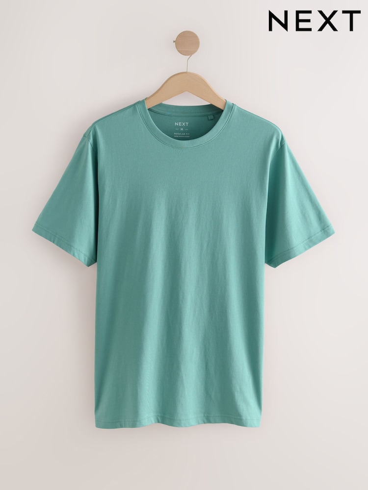 Turquoise Blue Regular Fit Essential Crew Neck Cotton T-Shirt - Image 10 of 10