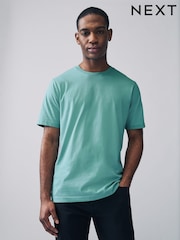 Turquoise Blue Regular Fit Essential Crew Neck Cotton T-Shirt - Image 9 of 10