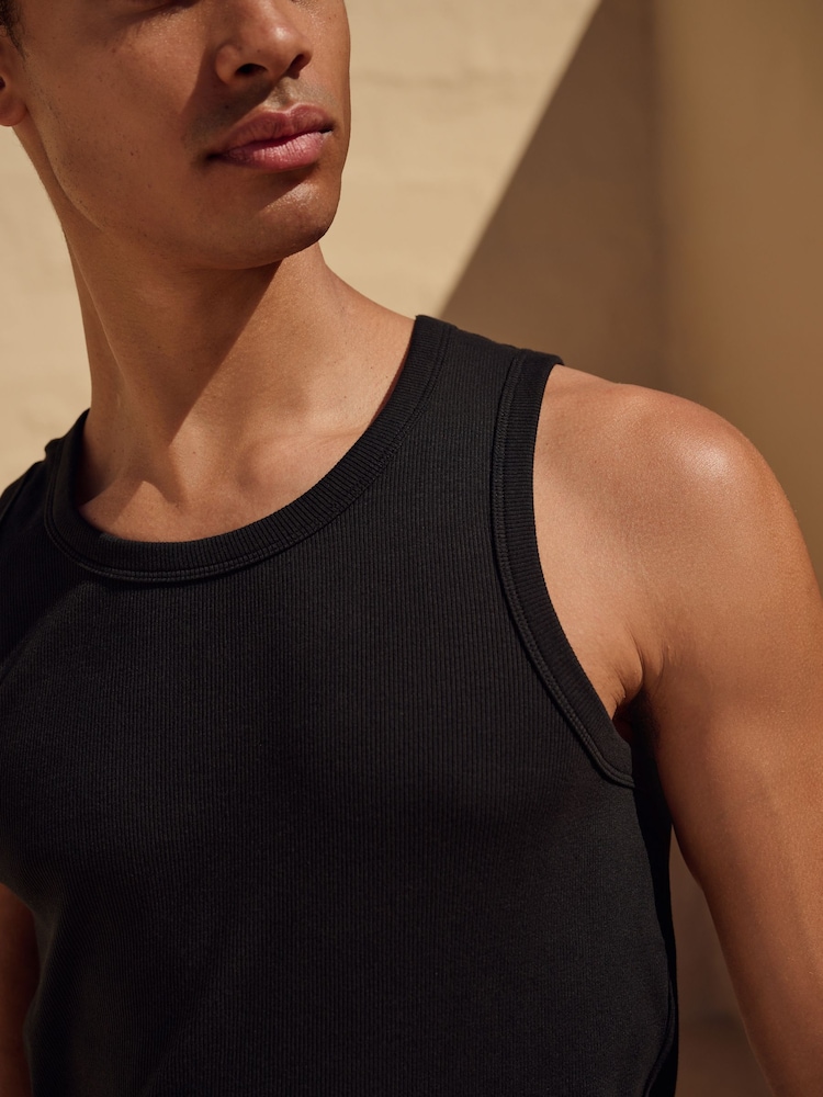 Black Slim Fit Ribbed Vest - Image 1 of 7