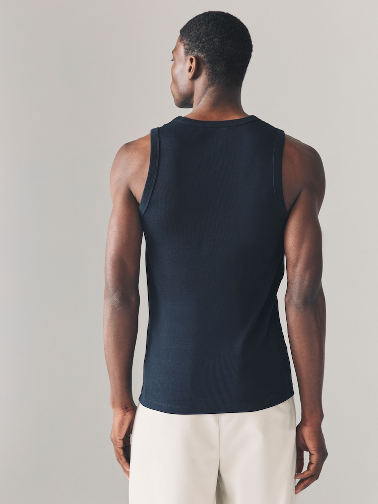 Navy Blue Slim Fit Ribbed Vest - Image 3 of 6