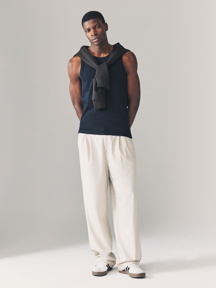 Navy Blue Slim Fit Ribbed Vest - Image 4 of 6
