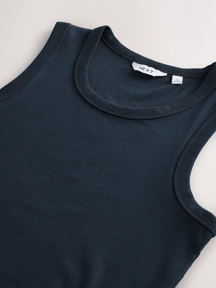 Navy Blue Slim Fit Ribbed Vest - Image 6 of 6