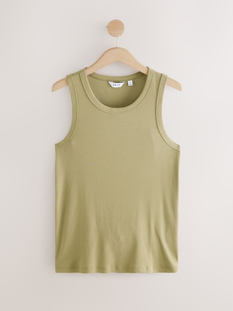 Khaki Green Slim Fit Ribbed Vest - Image 1 of 3