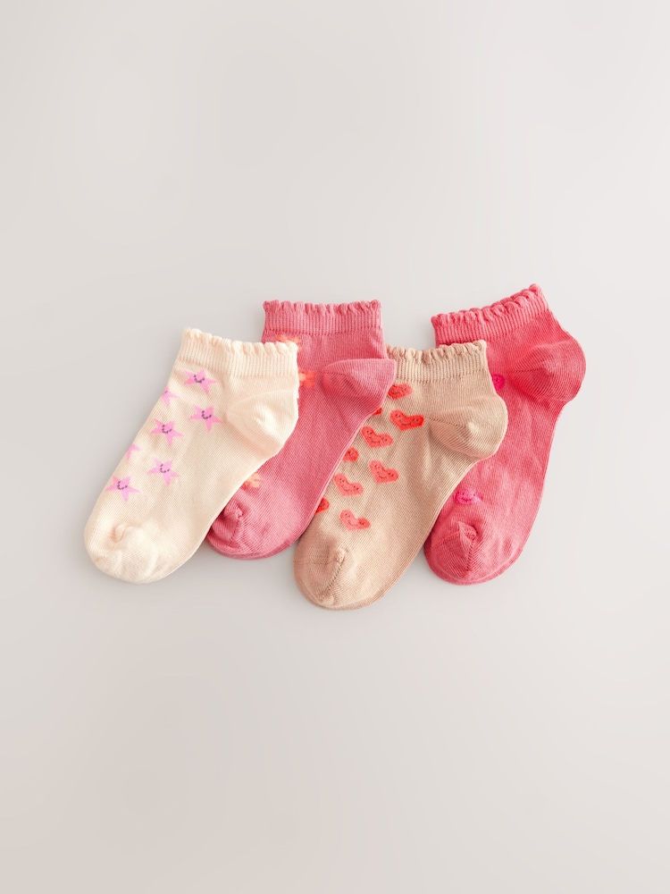 Pink/Tan 4 Pack Cotton Rich Trainer Socks - Image 1 of 3