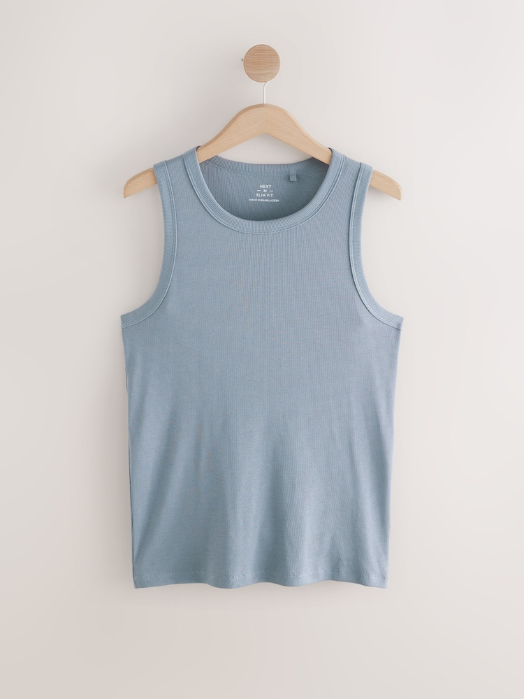 Blue Slim Fit Ribbed Vest - Image 1 of 3