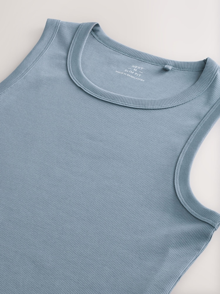 Blue Slim Fit Ribbed Vest - Image 8 of 8