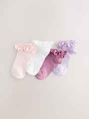 rožnata. škrlatna; vijolična In bela - Nogavice Cotton Rich Ruffle Trainer 4 Pack - Slika 1 iz 3